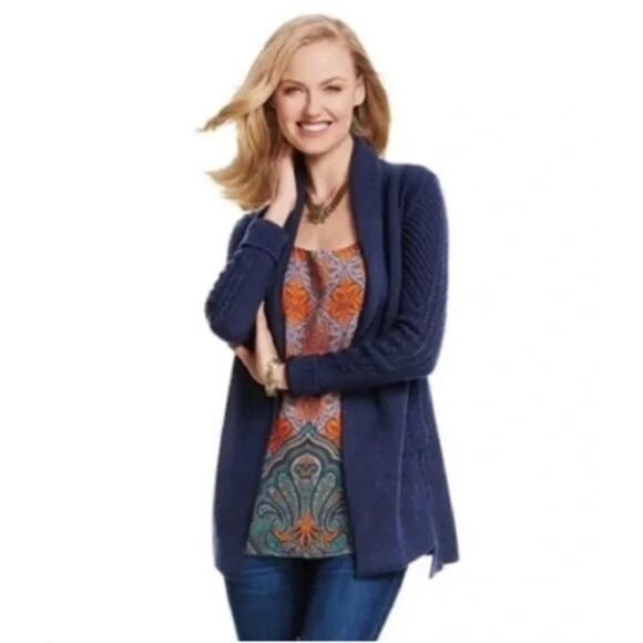 CAbi Countryside Cable Knit Sweater Cardigan Cozy Stylish Fall Layer Pockets XS - Picture 1 of 12